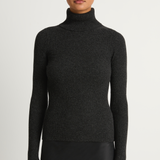 Enza Costa Cashmere Rib Turtleneck Sweater - Charcoal