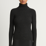 Enza Costa Cashmere Rib Turtleneck Sweater - Charcoal