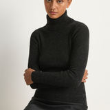 Enza Costa Cashmere Rib Turtleneck Sweater - Charcoal