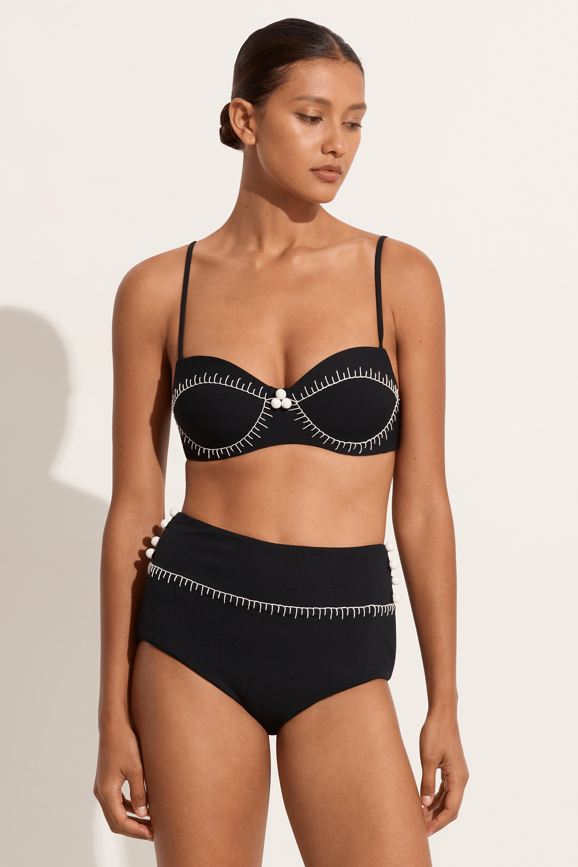 Marysia Saleno top in black with coconut embroidery