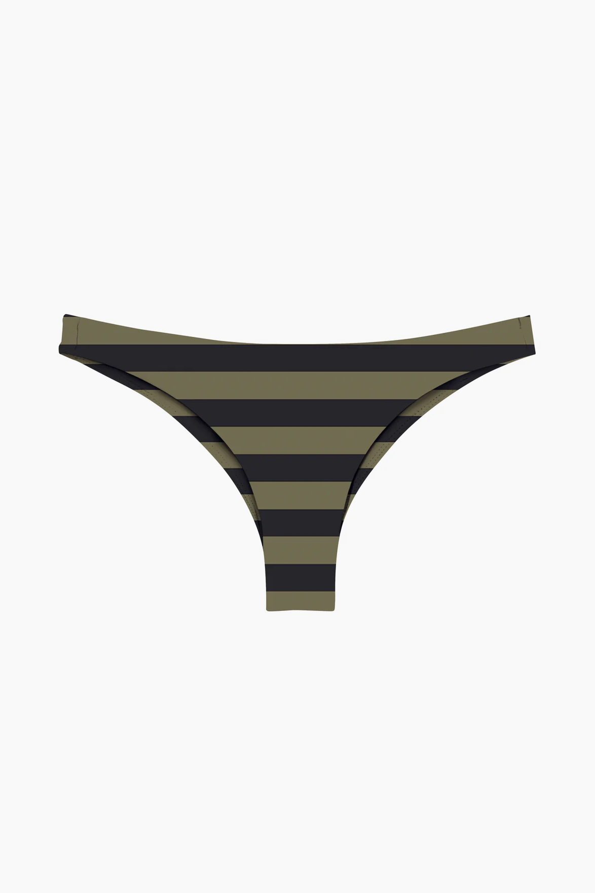 Black and khaki striped bikini bottom on a white background