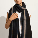 Suzusan Cashmere knit shawl Boujime Shibori line in black / light coffee