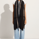 Suzusan Cashmere knit shawl Boujime Shibori line in black / light coffee