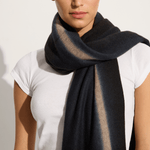Suzusan Cashmere knit shawl Boujime Shibori line in black / light coffee