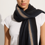 Suzusan Cashmere knit shawl Boujime Shibori line in black / light coffee