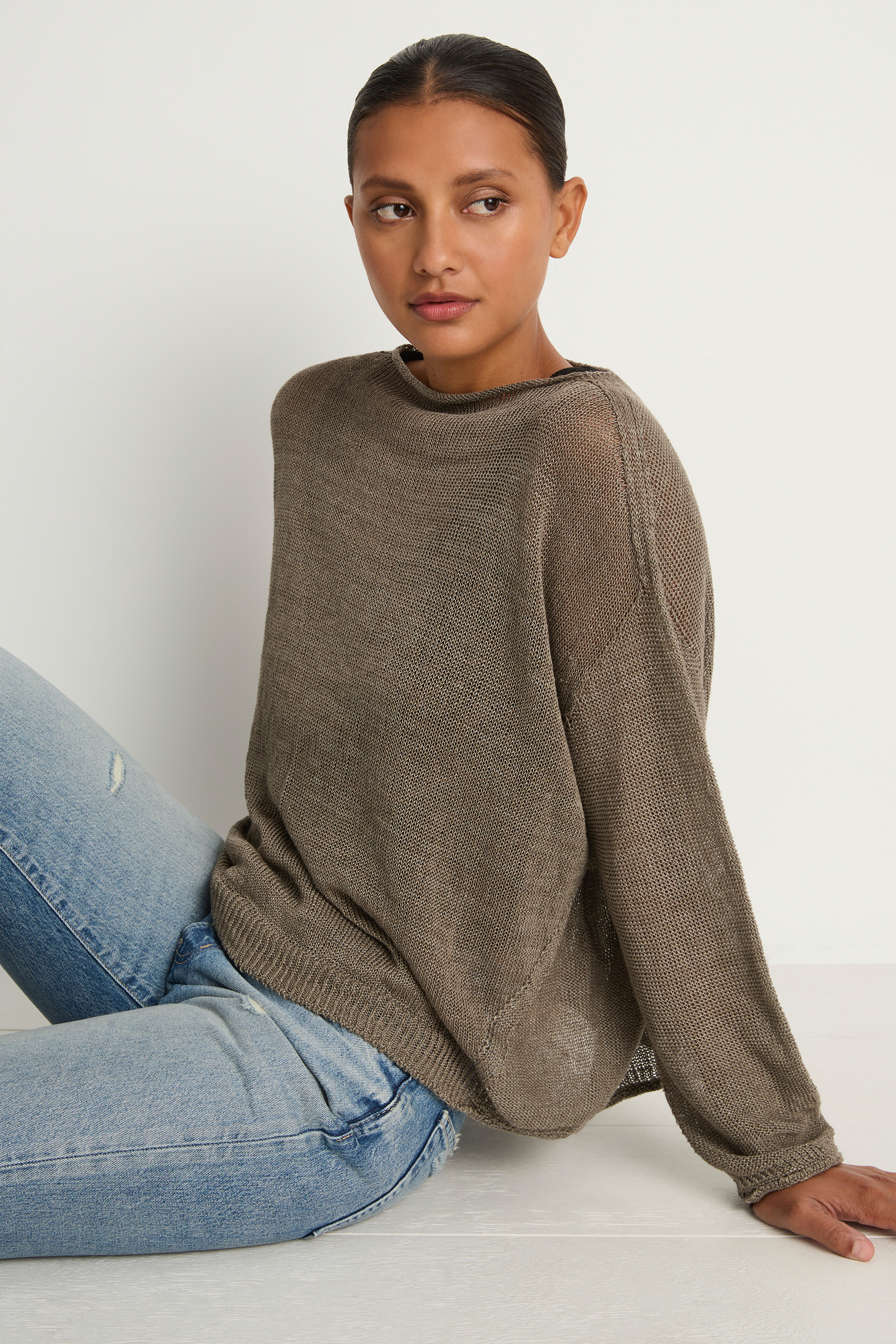 Pas De Calais Normandy Vintage Linen Pullover - Greige