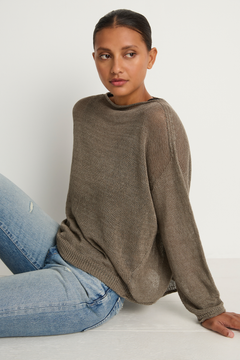 Pas De Calais Normandy Vintage Linen Pullover - Greige