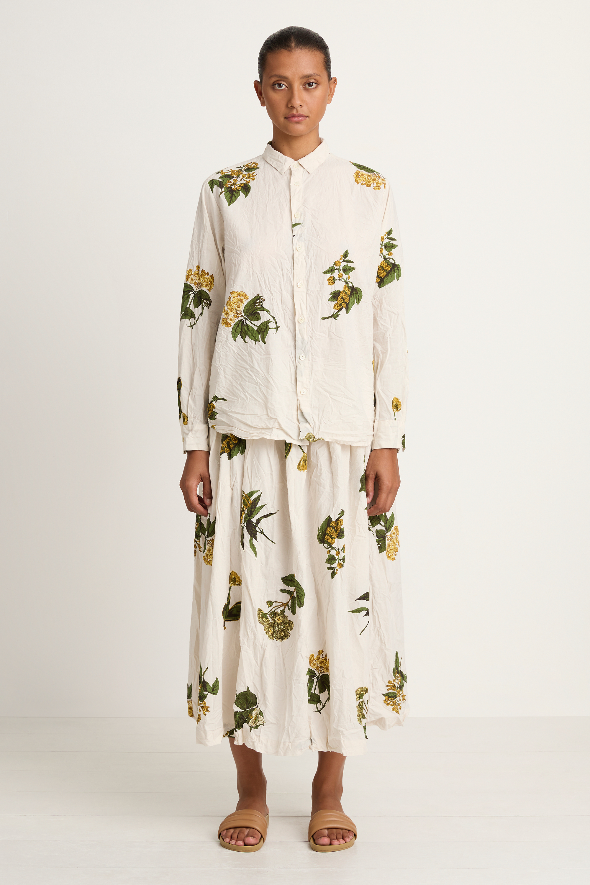 Pas De Calais Summer Botanica Print Skirt - Ivory