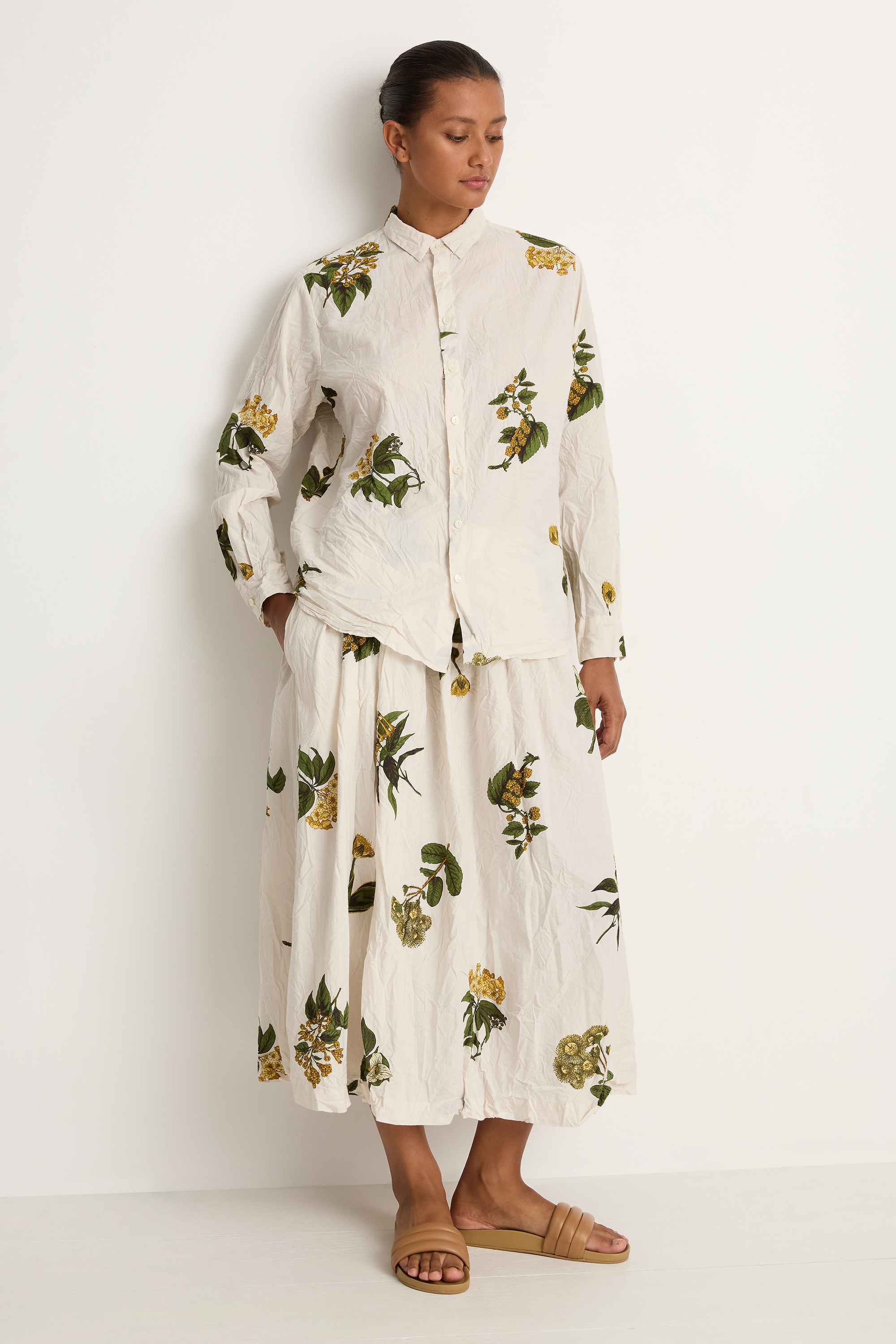 Pas De Calais Summer Botanica Print Skirt - Ivory