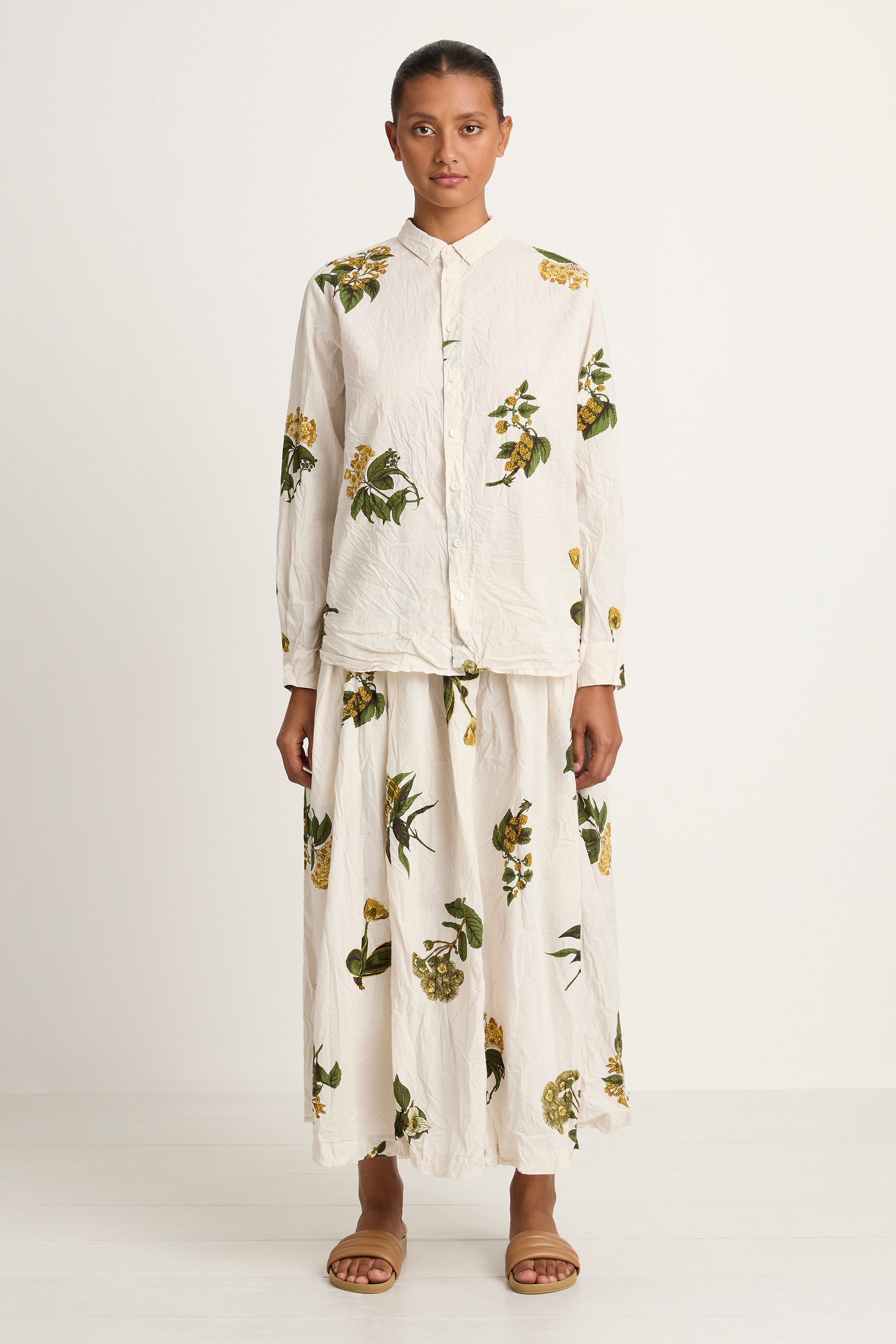 Pas De Calais Summer Botanica Print Skirt - Ivory