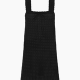 Peony Pointelle Scalloped Strap Mini Dress - Noir