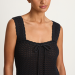 Peony Pointelle Scalloped Strap Mini Dress - Noir