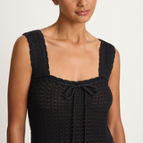 Peony Pointelle Scalloped Strap Mini Dress - Noir