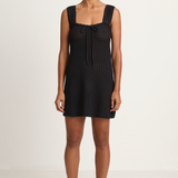 Peony Pointelle Scalloped Strap Mini Dress - Noir