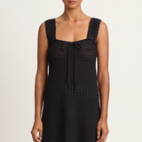 Peony Pointelle Scalloped Strap Mini Dress - Noir