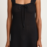 Peony Pointelle Scalloped Strap Mini Dress - Noir