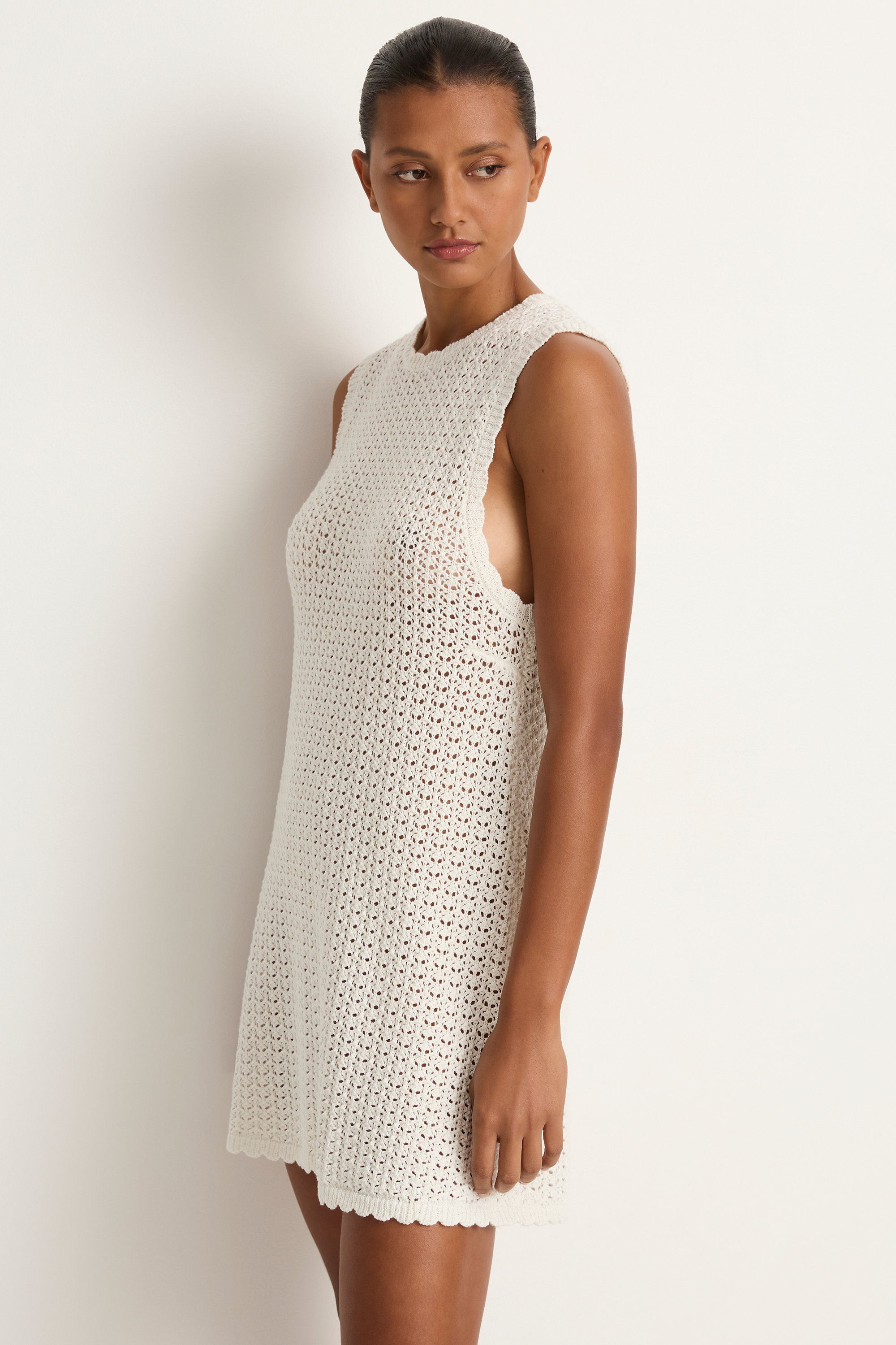 Peony Pointelle Shift Mini Dress - Seashell
