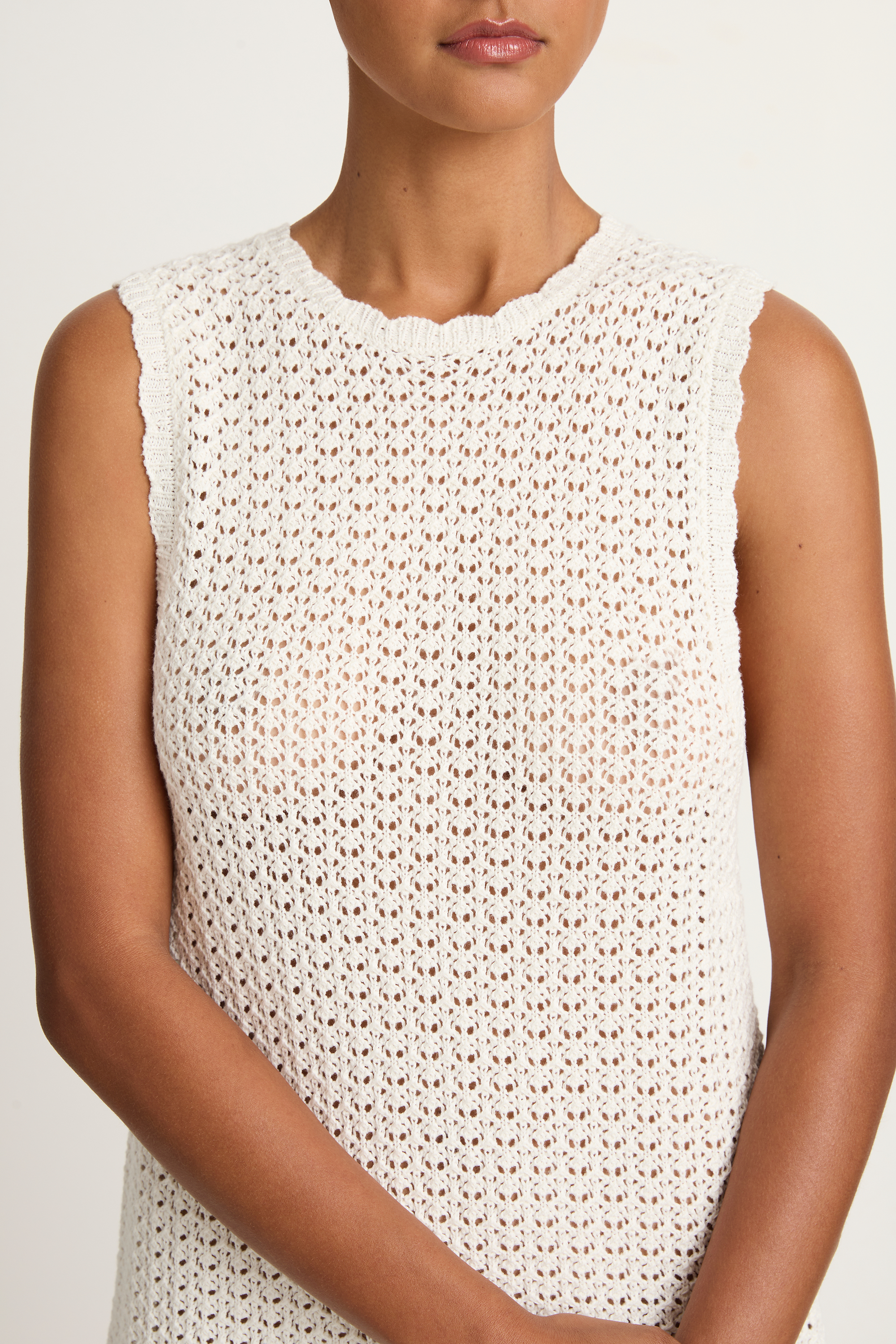 Peony Pointelle Shift Mini Dress - Seashell