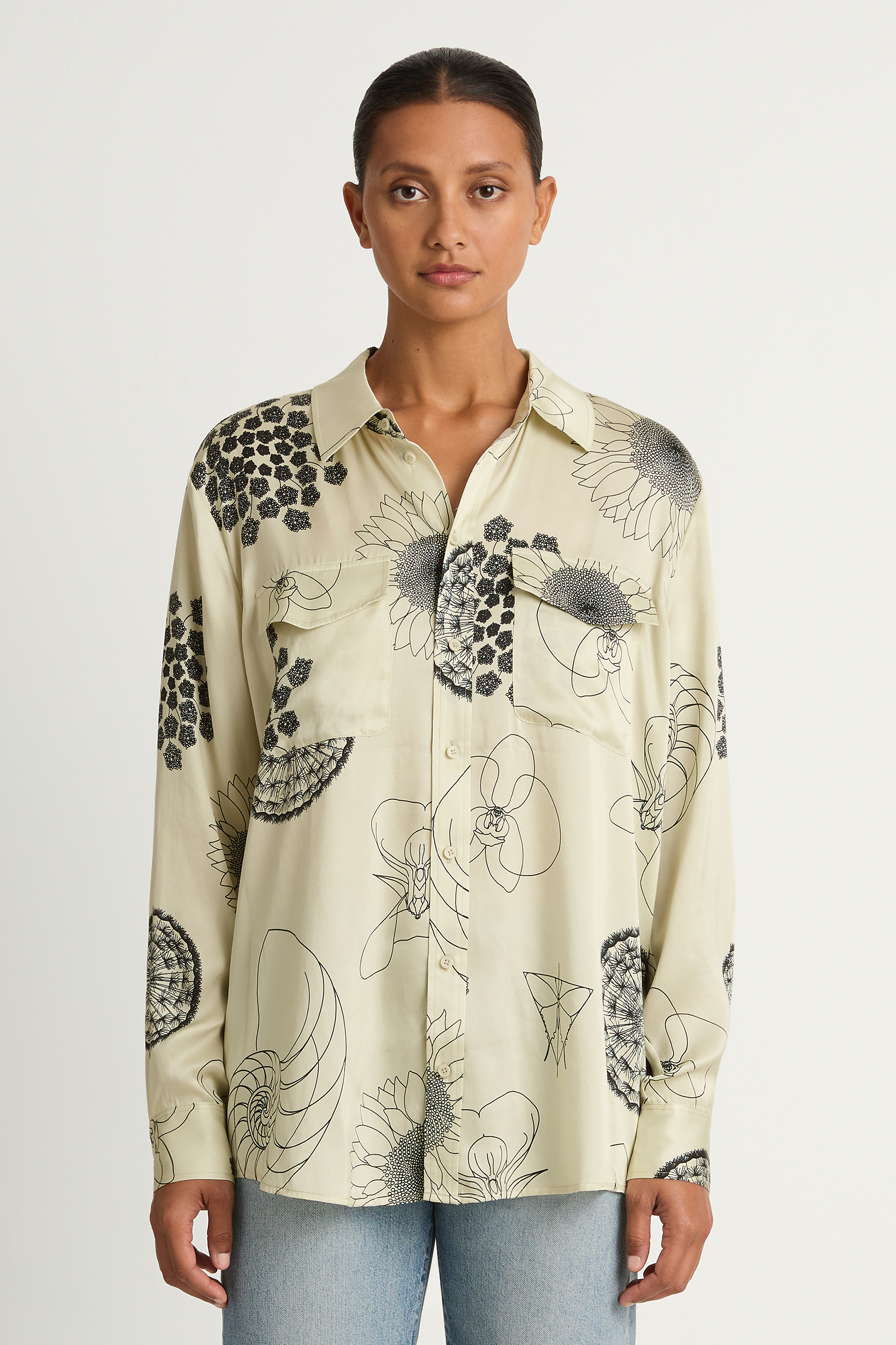 Silk Laundry Boyfriend Shirt - Fibonacci Off White