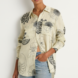 Silk Laundry Boyfriend Shirt - Fibonacci Off White