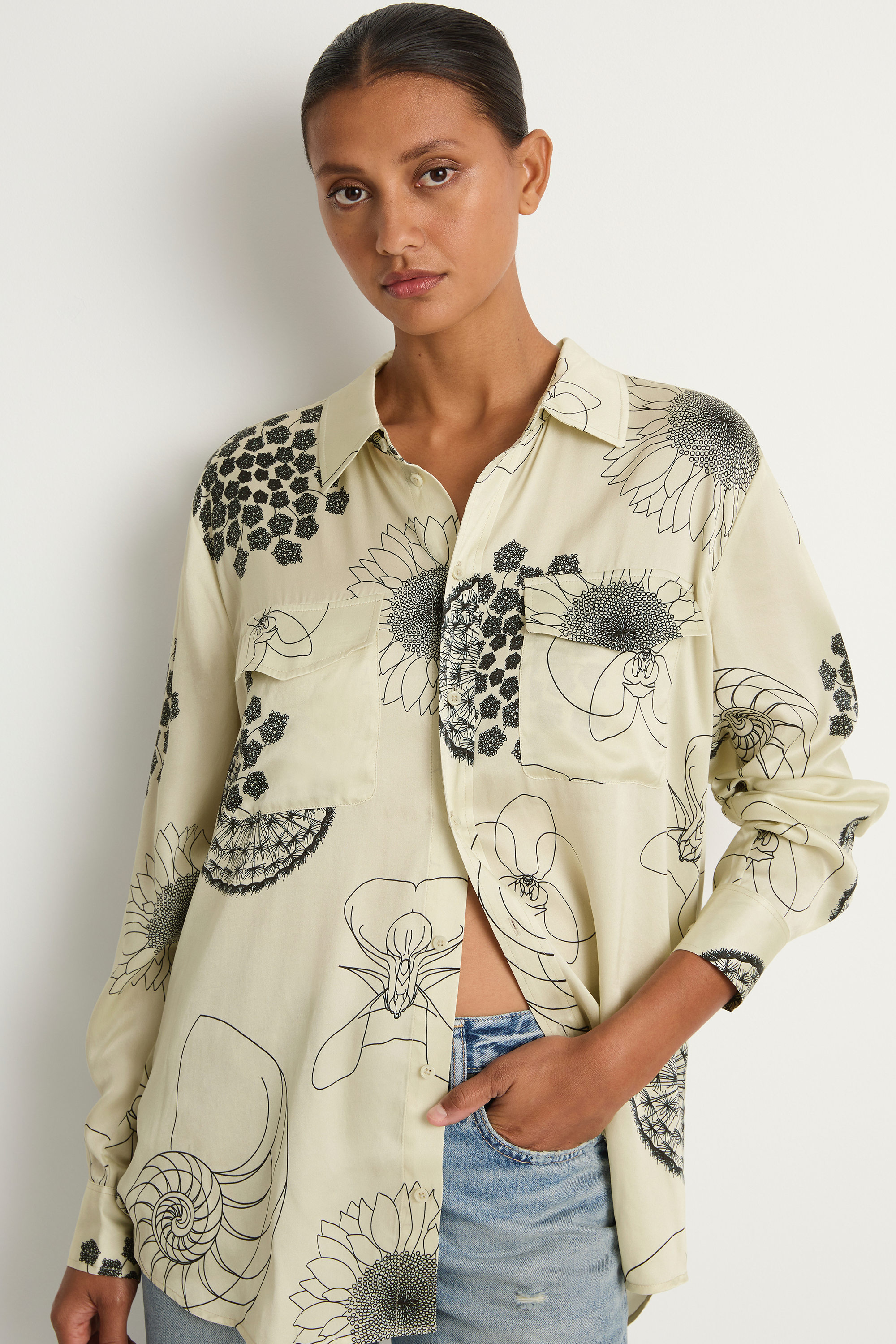 Silk Laundry Boyfriend Shirt - Fibonacci Off White