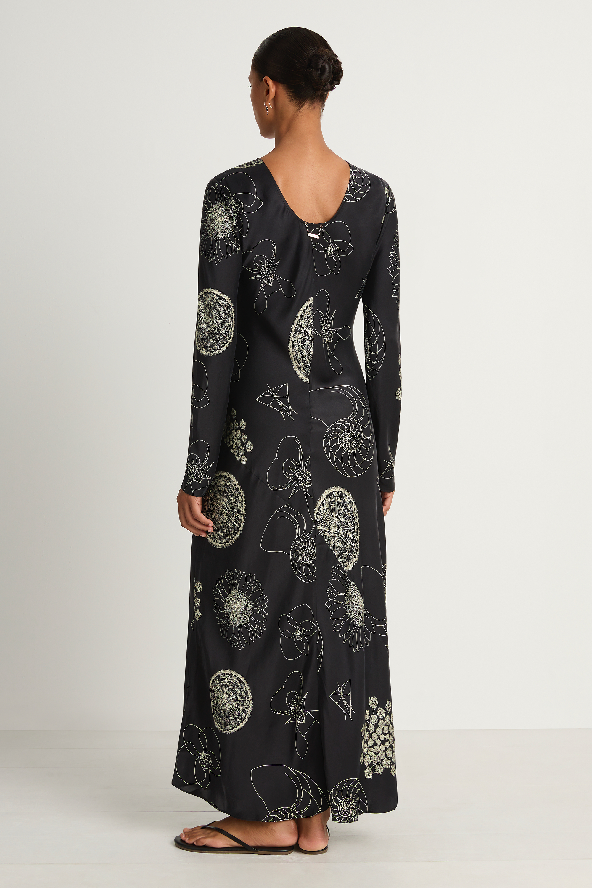 Silk Laundry Full Sleeve Bias Dress - Fibonacci Black