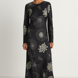 Silk Laundry Full Sleeve Bias Dress - Fibonacci Black