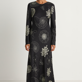 Silk Laundry Full Sleeve Bias Dress - Fibonacci Black