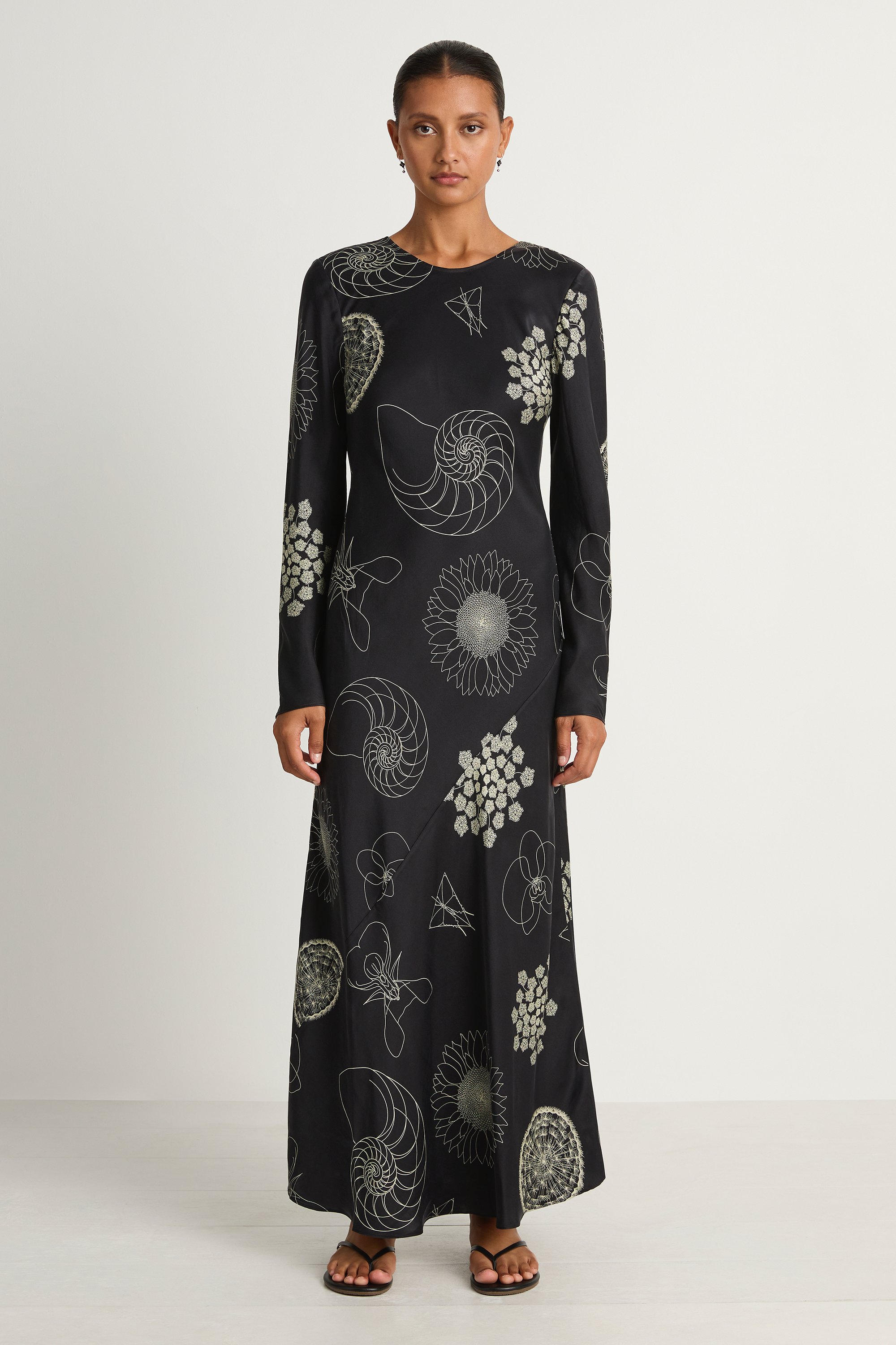 Silk Laundry Full Sleeve Bias Dress - Fibonacci Black