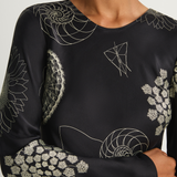 Silk Laundry Full Sleeve Bias Dress - Fibonacci Black