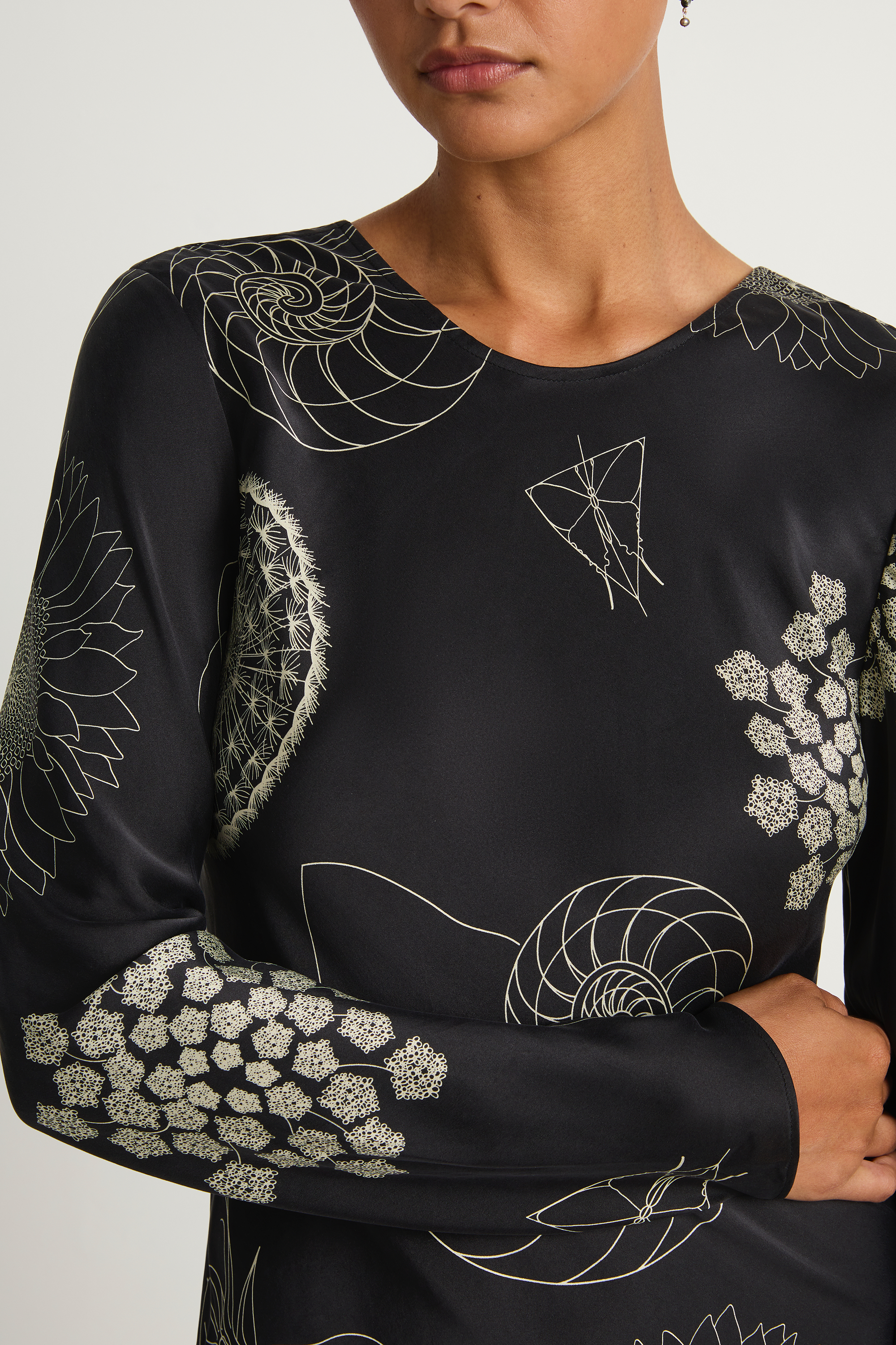 Silk Laundry Full Sleeve Bias Dress - Fibonacci Black