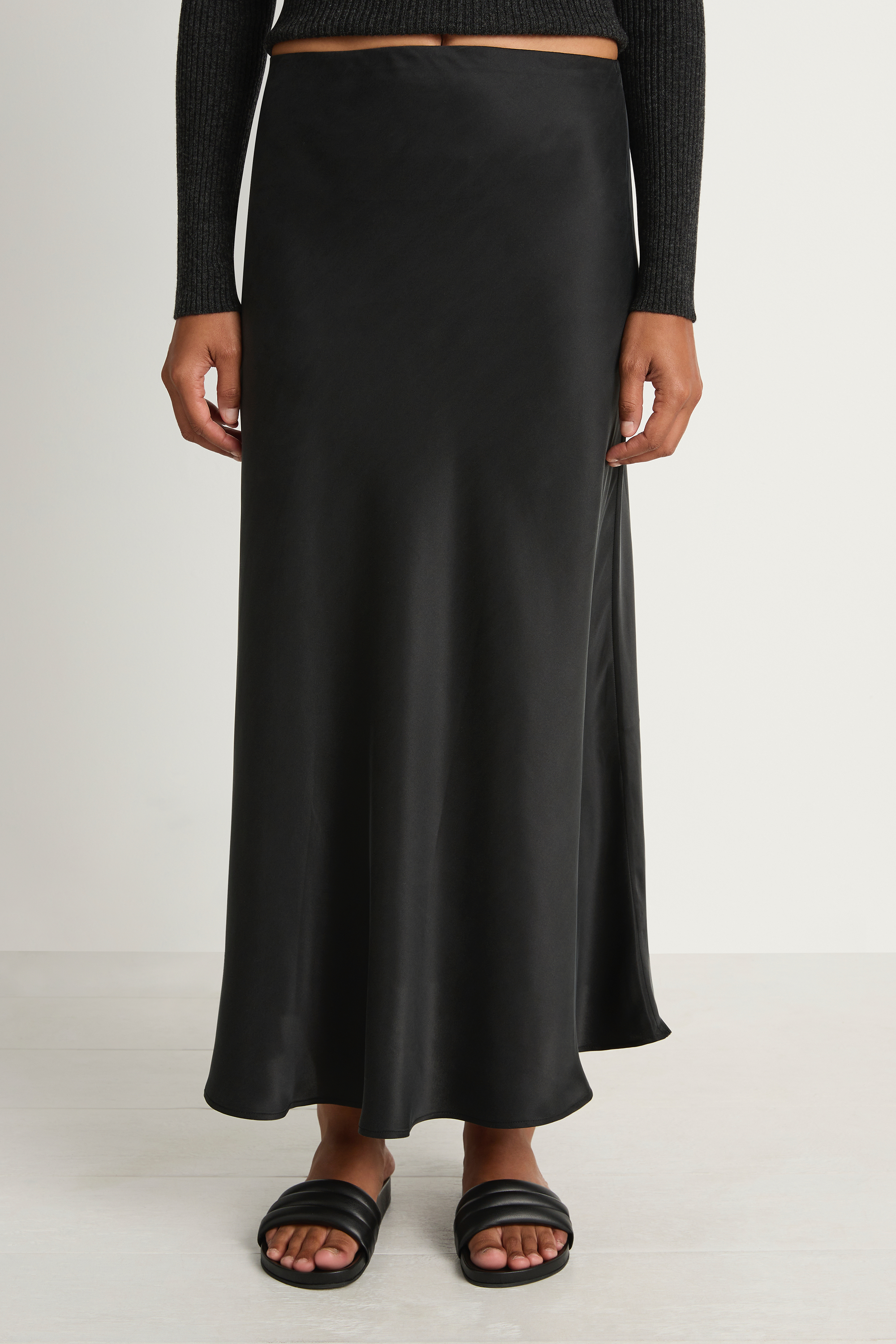 Silk Laundry Long Bias Cut Skirt - Black