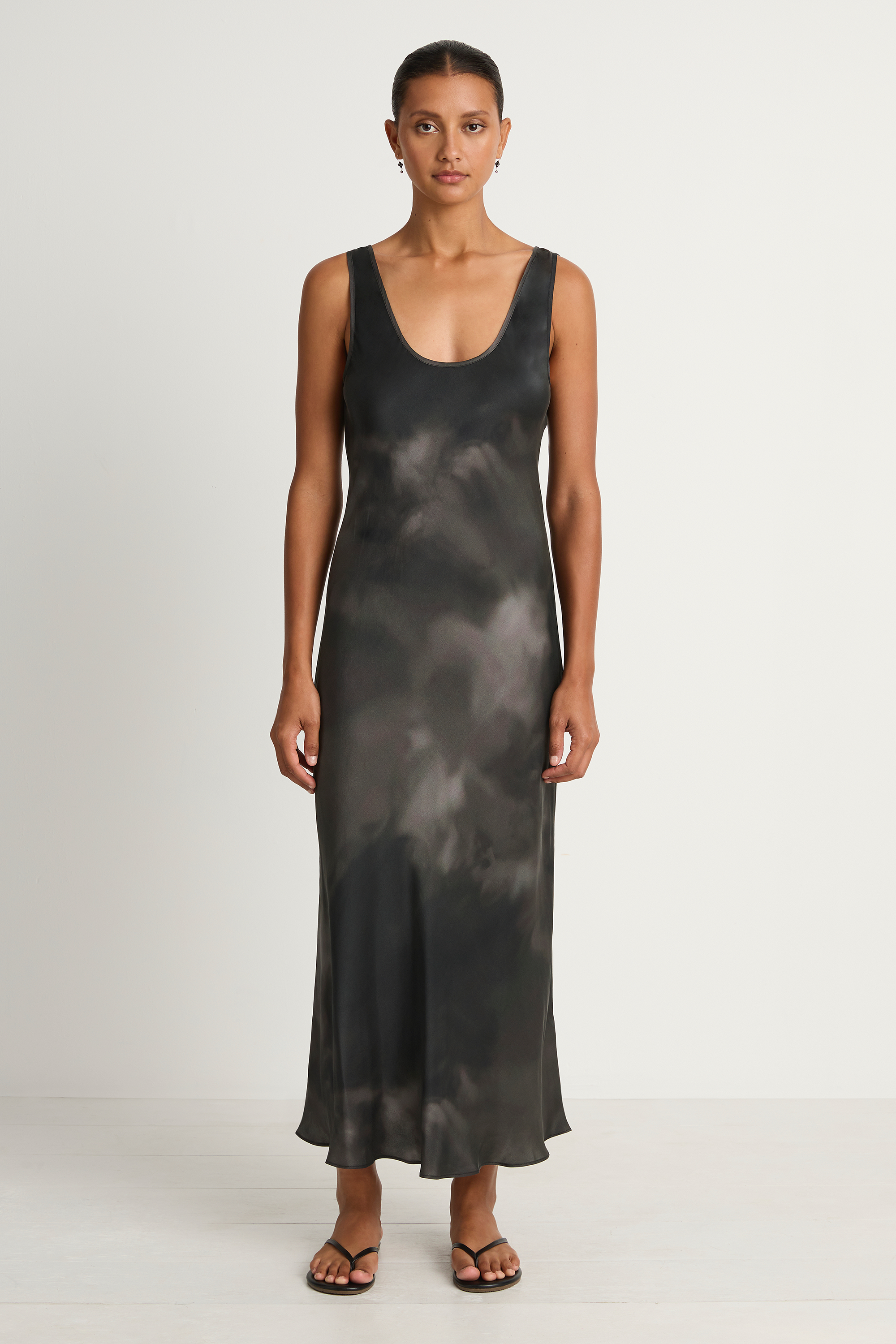 Silk Laundry Scoop Neck Dress - Smoke