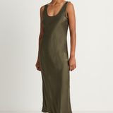 Silk Laundry Scoop Neck Dress - Pine