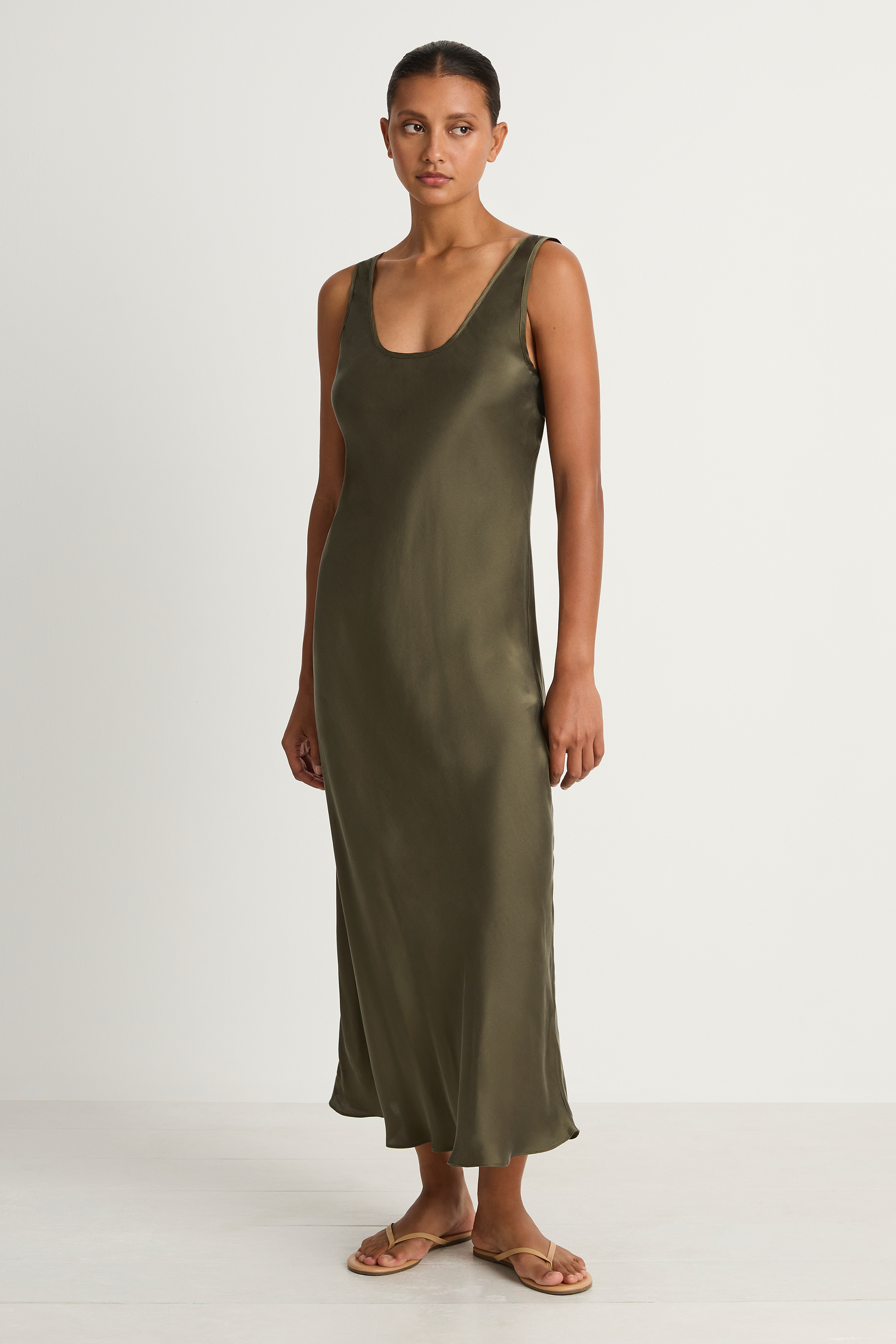 Silk Laundry Scoop Neck Dress - Pine