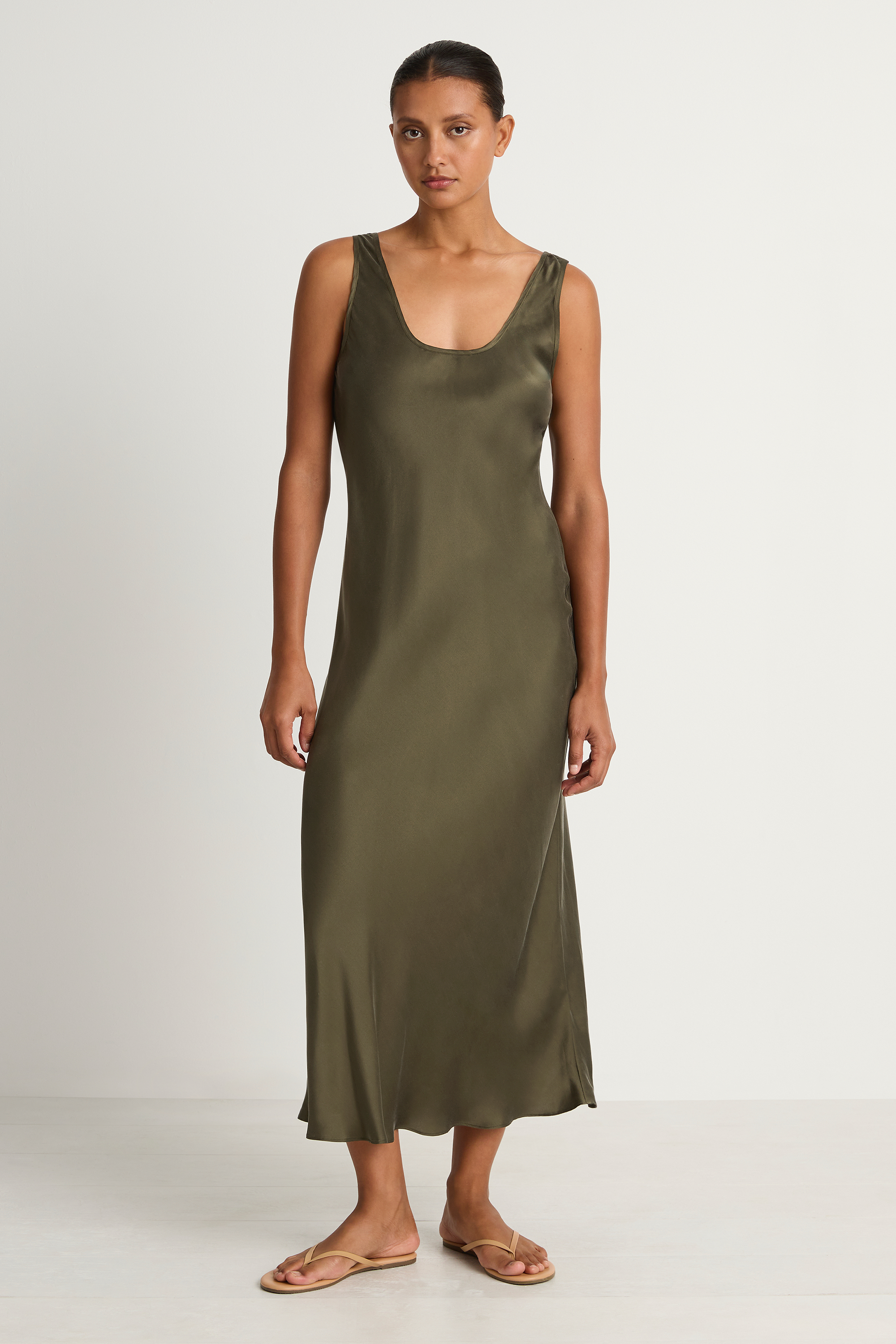 Silk Laundry Scoop Neck Dress - Pine