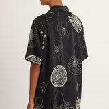 Silk Laundry Short Sleeve Boyfriend shirt - Fibonacci Black