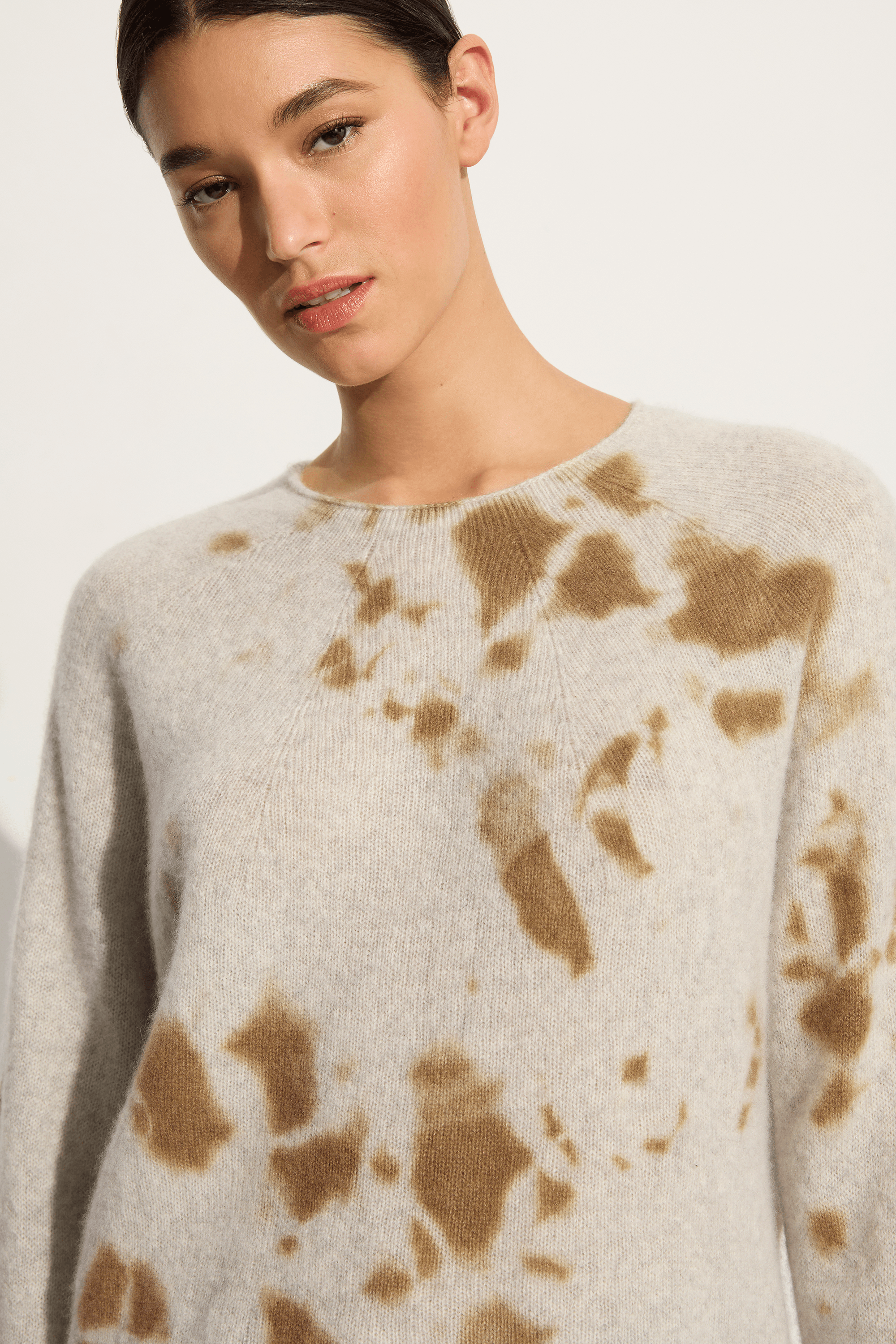 Suzusan Cashmere seamless pullover Long in ecru / light grey