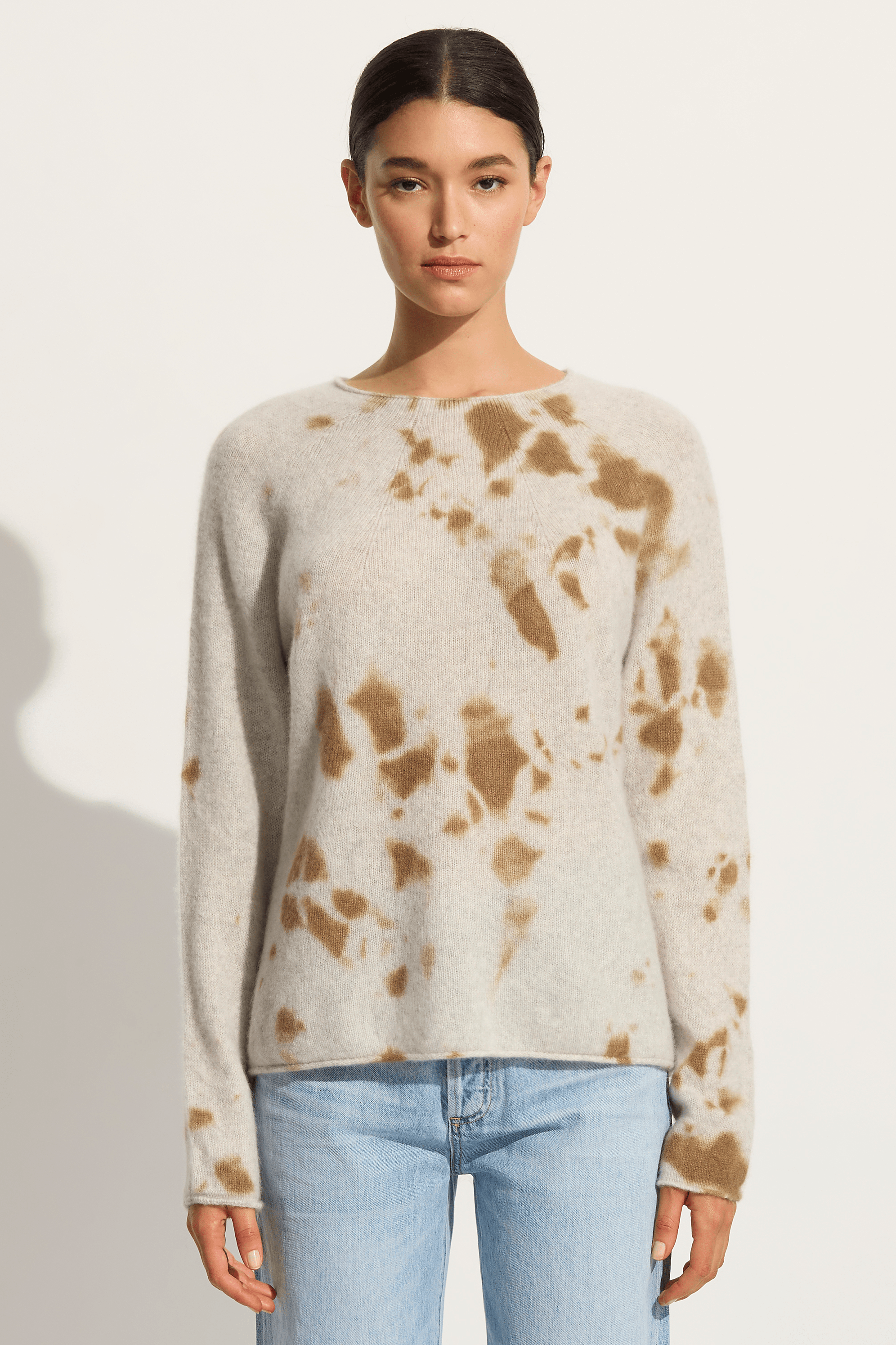 Suzusan Cashmere seamless pullover Long in ecru / light grey