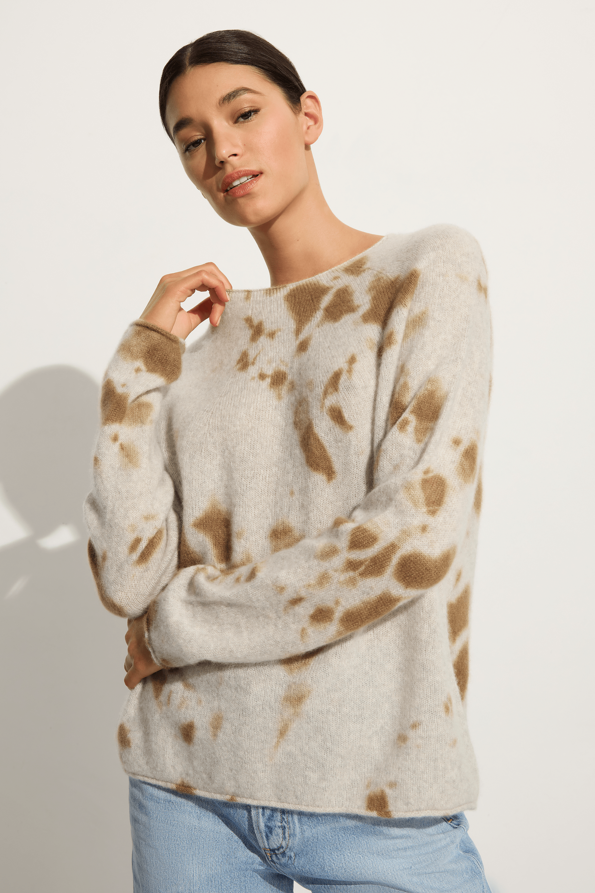 Suzusan Cashmere seamless pullover Long in ecru / light grey