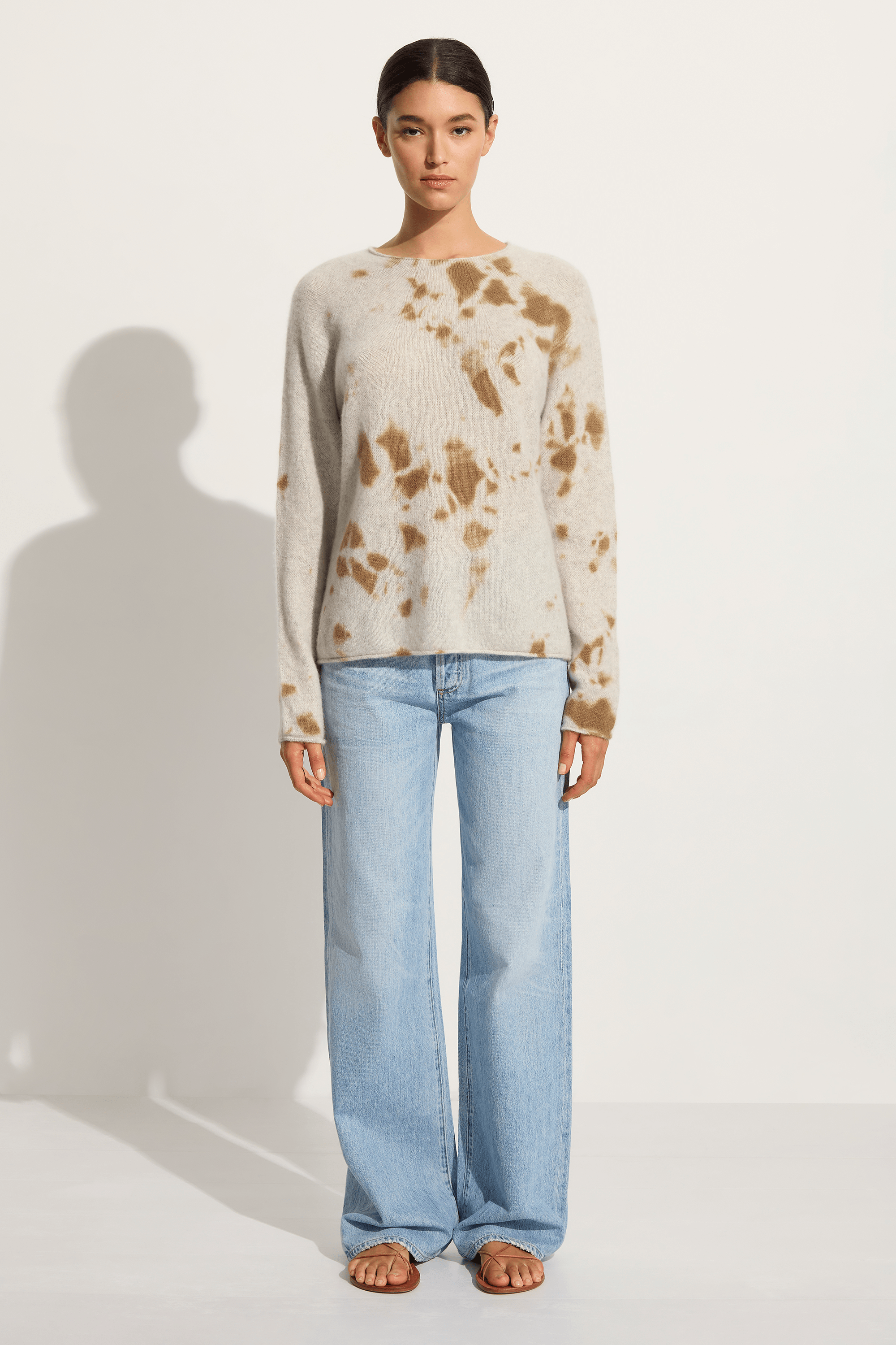 Suzusan Cashmere seamless pullover Long in ecru / light grey