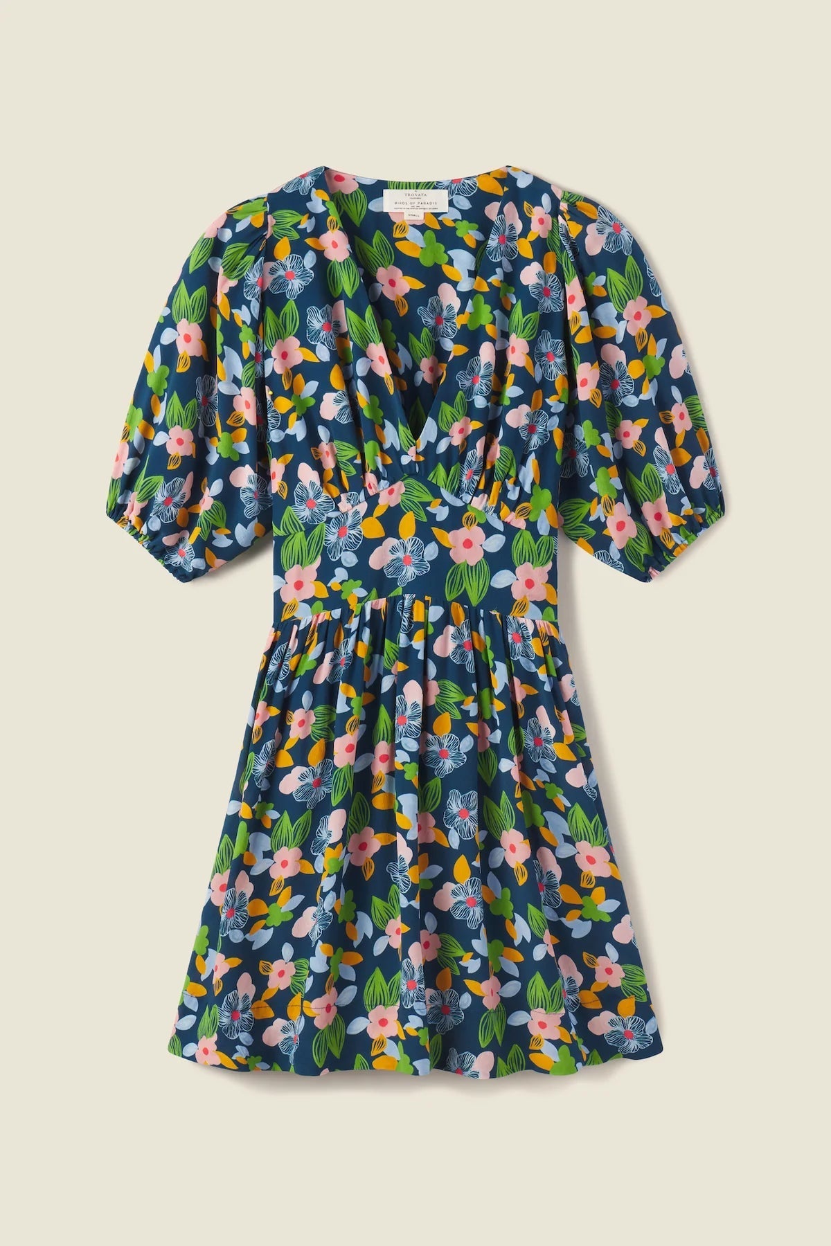 Trovata Birds of Paradis Gia dress in wild hibiscus