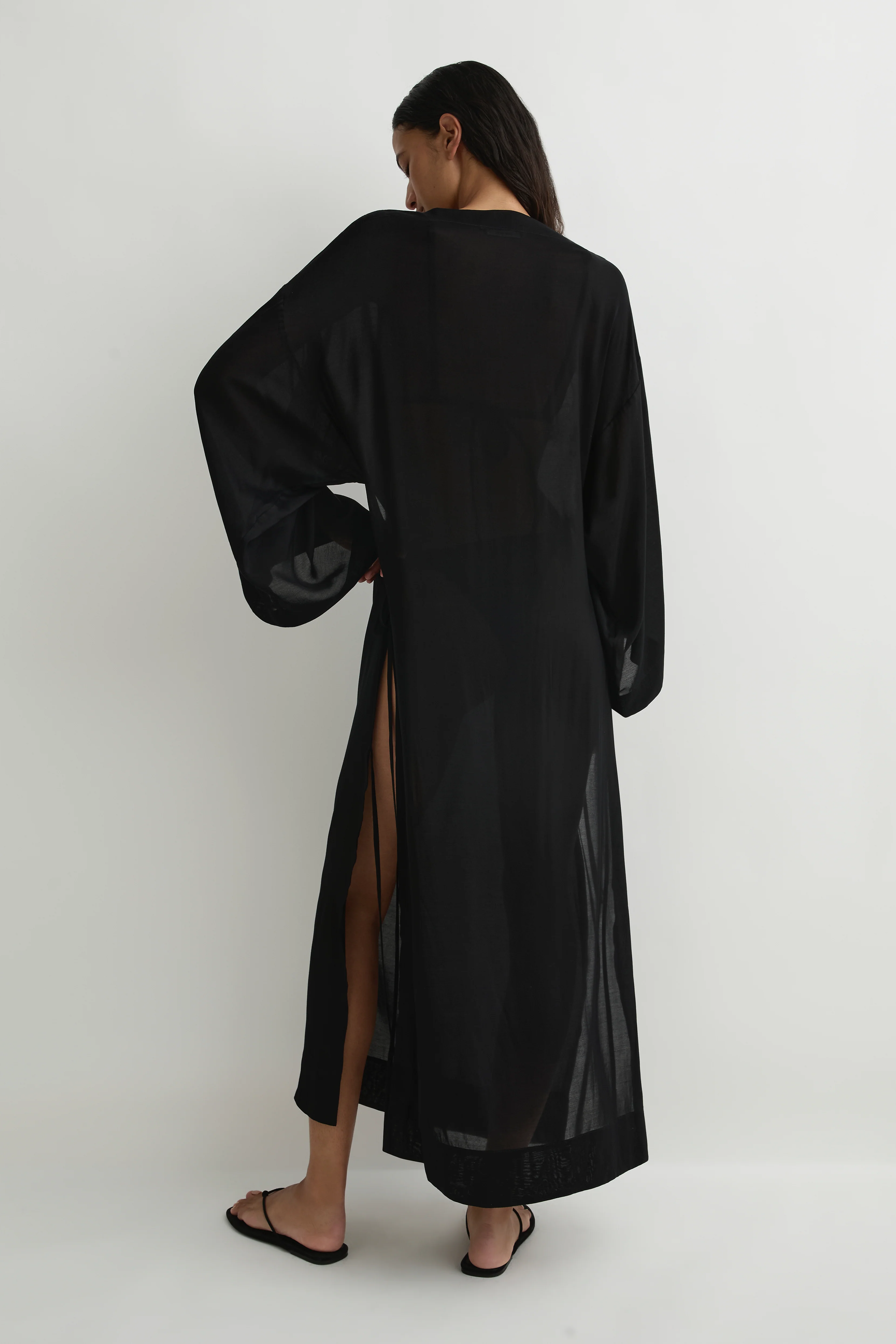 BONDI BORN Cremona Tie-Side Maxi Coverup - Black