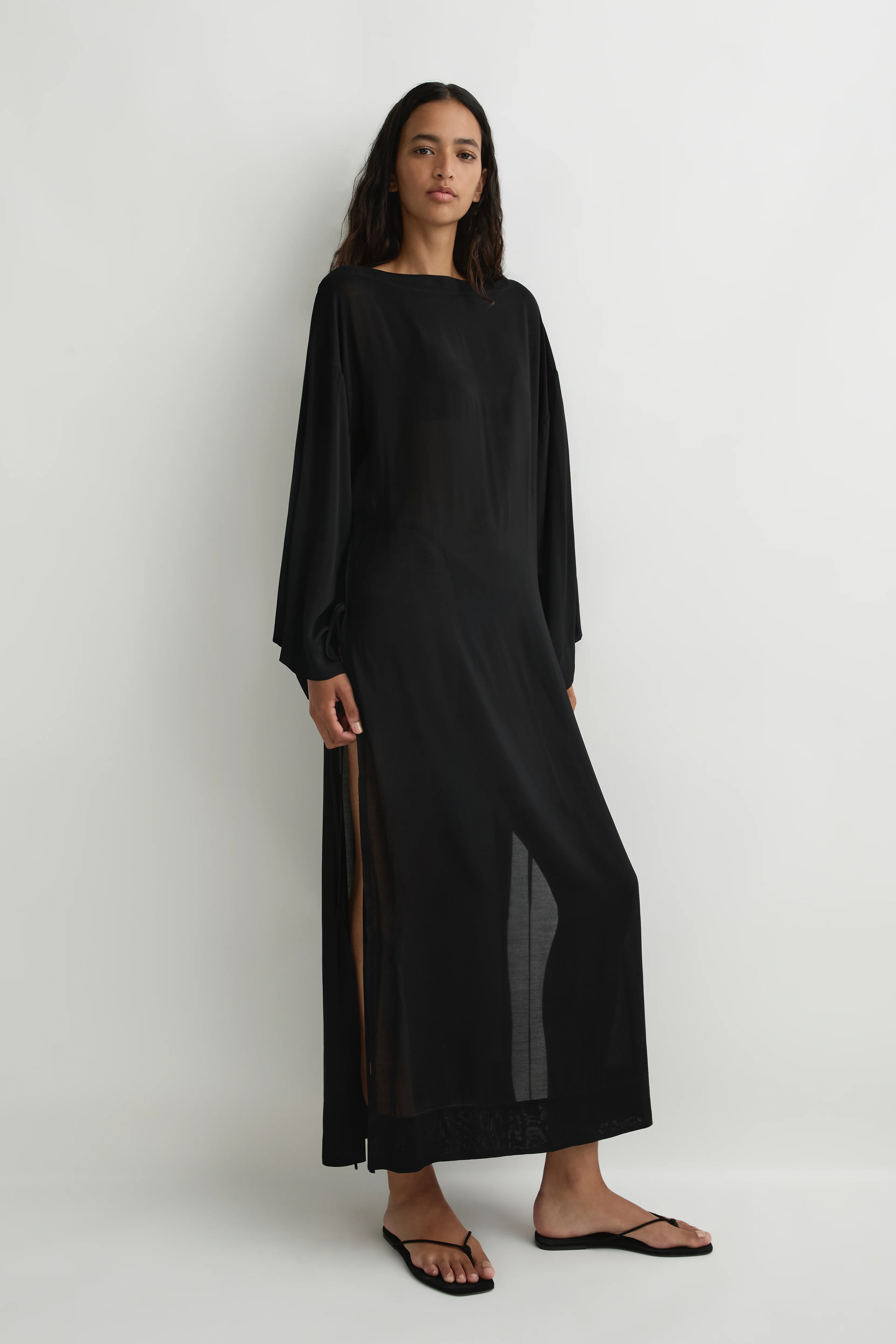 BONDI BORN Cremona Tie-Side Maxi Coverup - Black