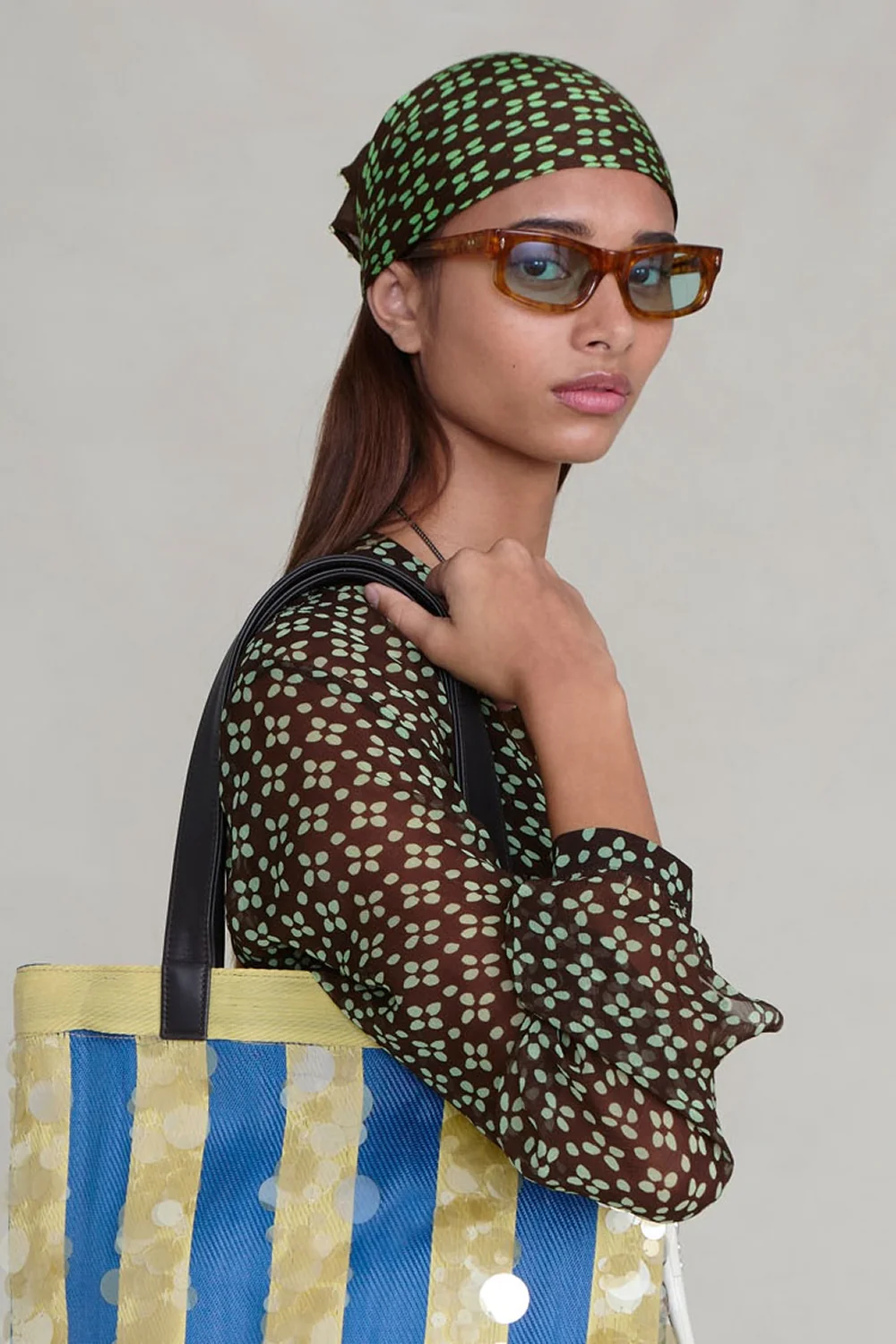 Chan Luu Beaded Floral Bandana - Espresso