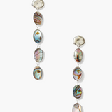 Pair of earrings with abalone stones on a white background