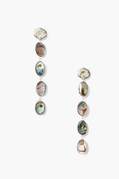 Pair of earrings with abalone stones on a white background