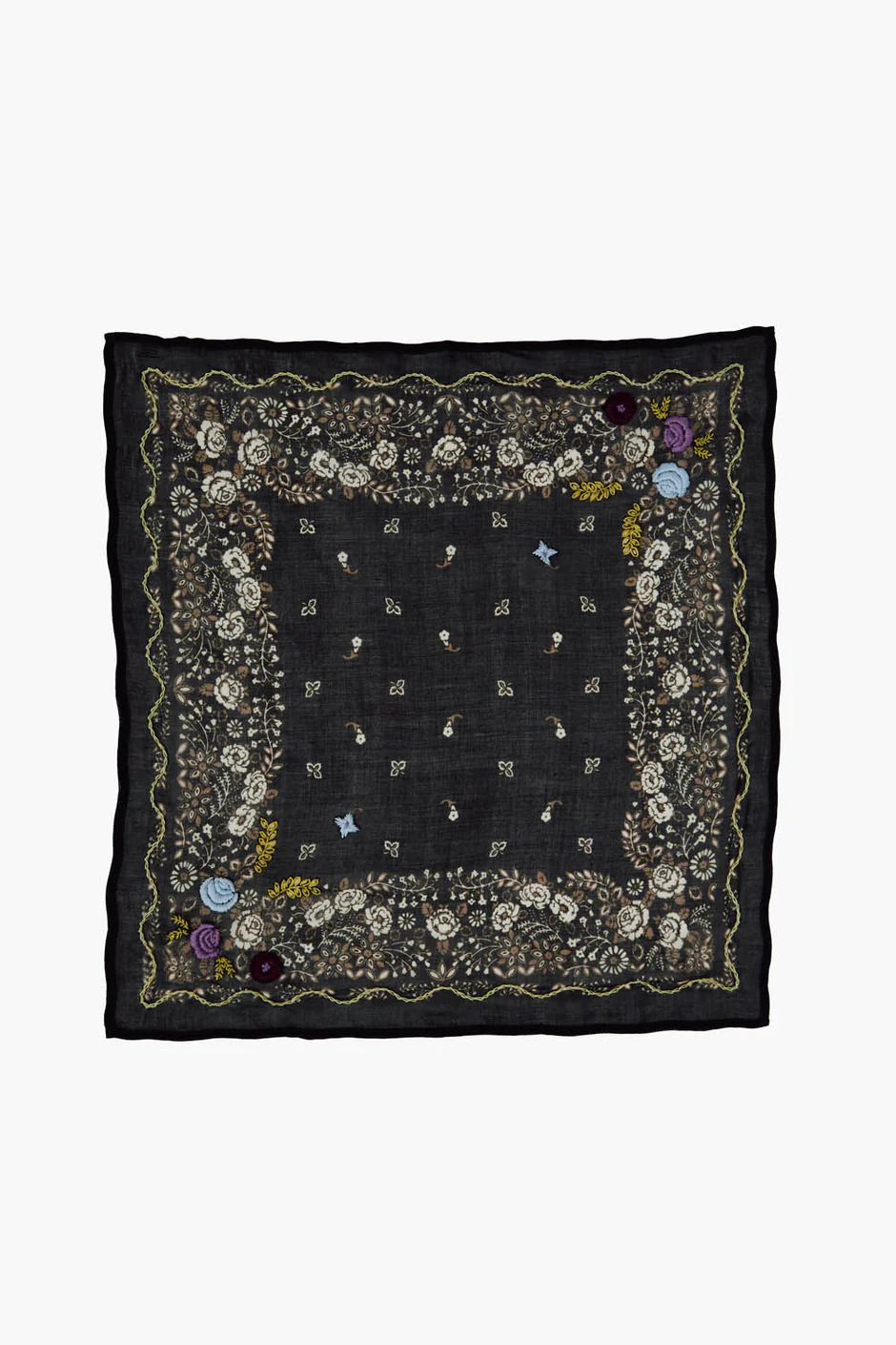 Chan Luu Embroidered Floral Bandana - Jet Black