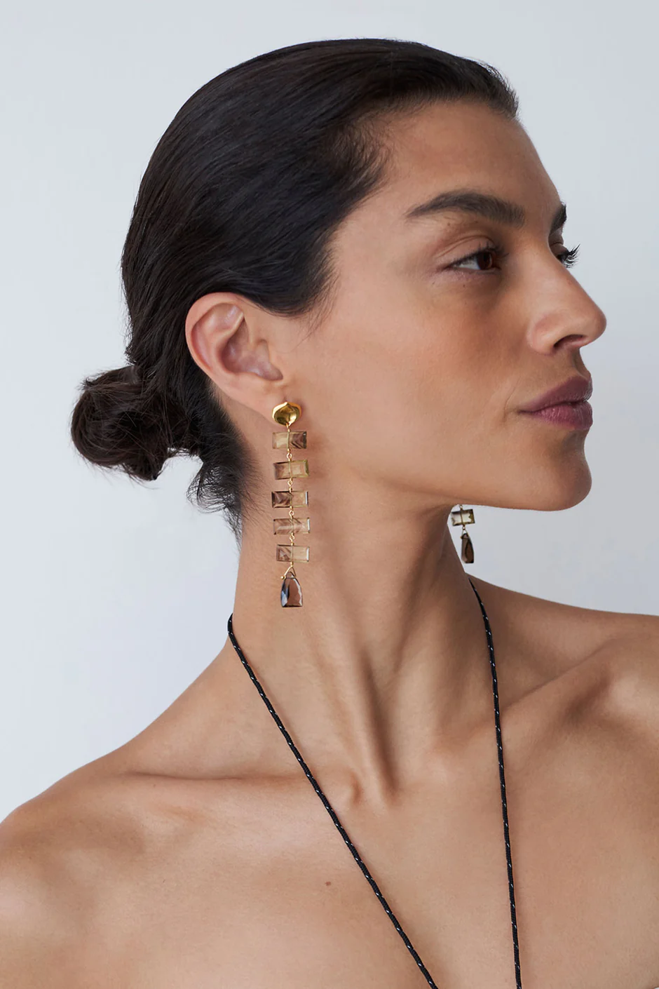 Chan Luu Fishbone Tiered Earrings Quartz
