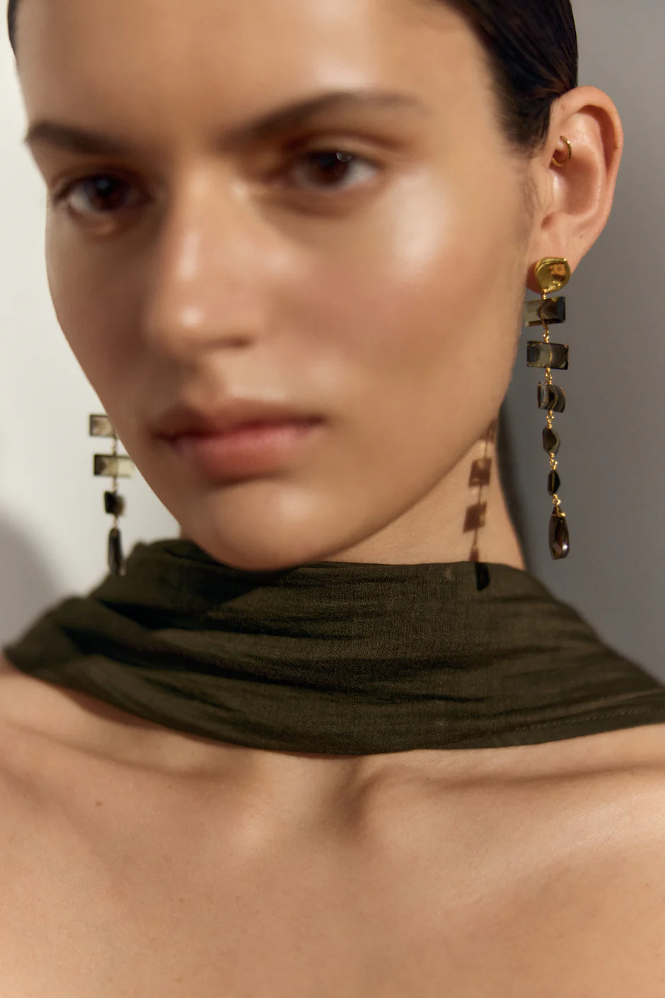 Chan Luu Fishbone Tiered Earrings Quartz